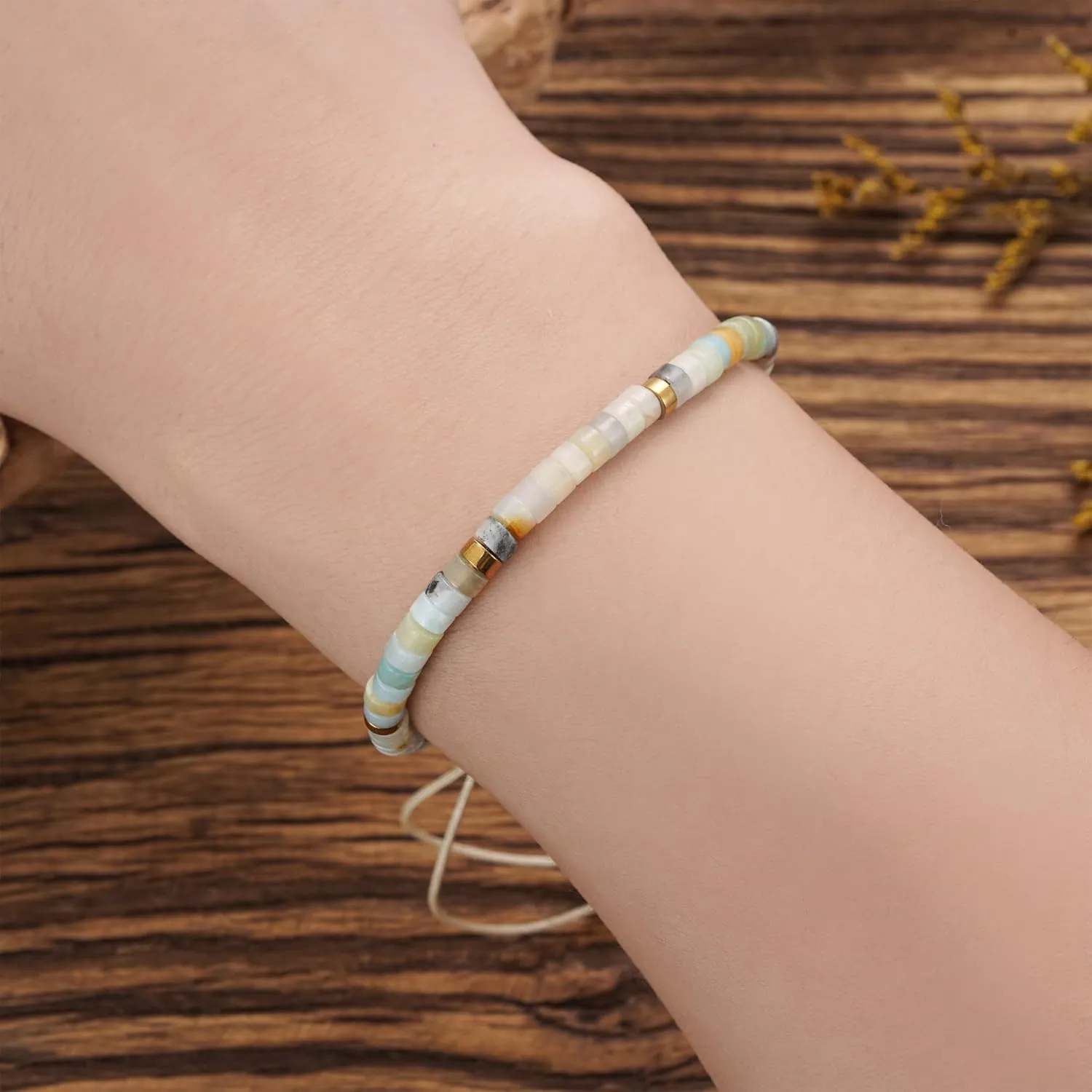 Plumiss Boho Inspirational Gifts Bracelets for Women,Handmade Unique Energy Natural Stone Beaded Strand Wrap Bracelet Jewelry Gift