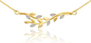 Polished 14k Yellow Gold Double Olive Branch Pendant Necklace with Natural Diamonds