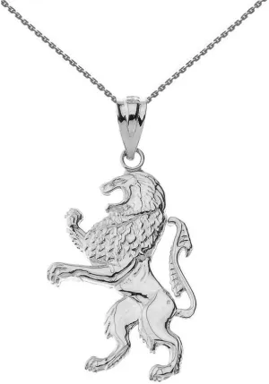 Polished 925 Sterling Silver Israel Lion of Judah Hebrew Pendant Necklace