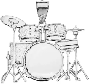 Polished 925 Sterling Silver Miniature Drum Set Music Charm Pendant