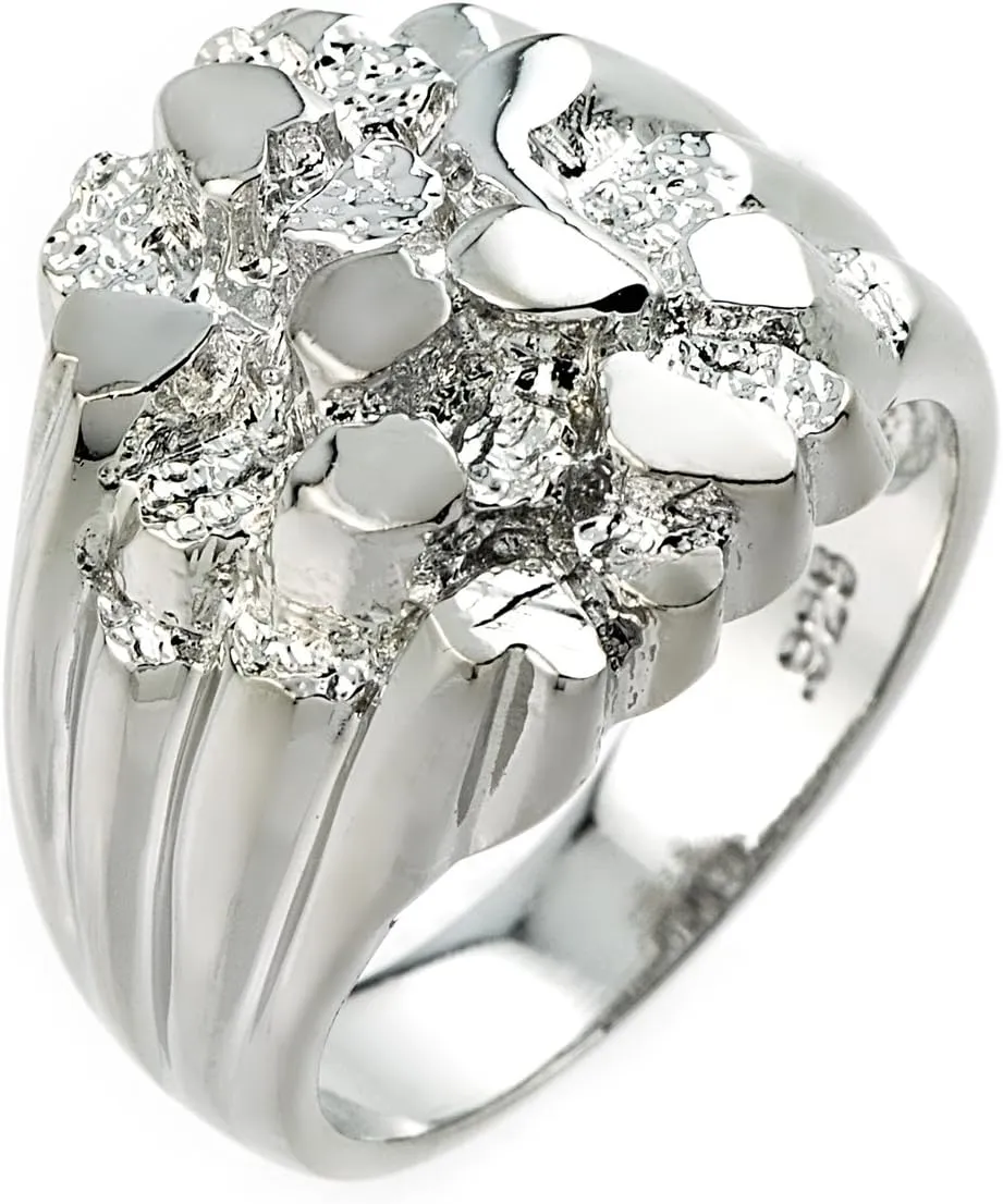 Polished 925 Sterling Silver Nugget Ring for Men - Choice of Size