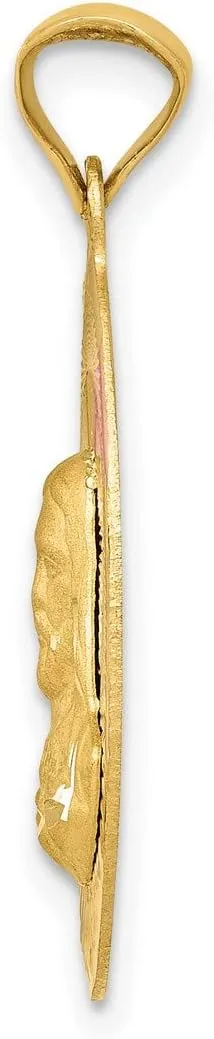 Polished Sagrado Corazon de Jesus Oval Medal Pendant in Real 14k Tri-Color Gold