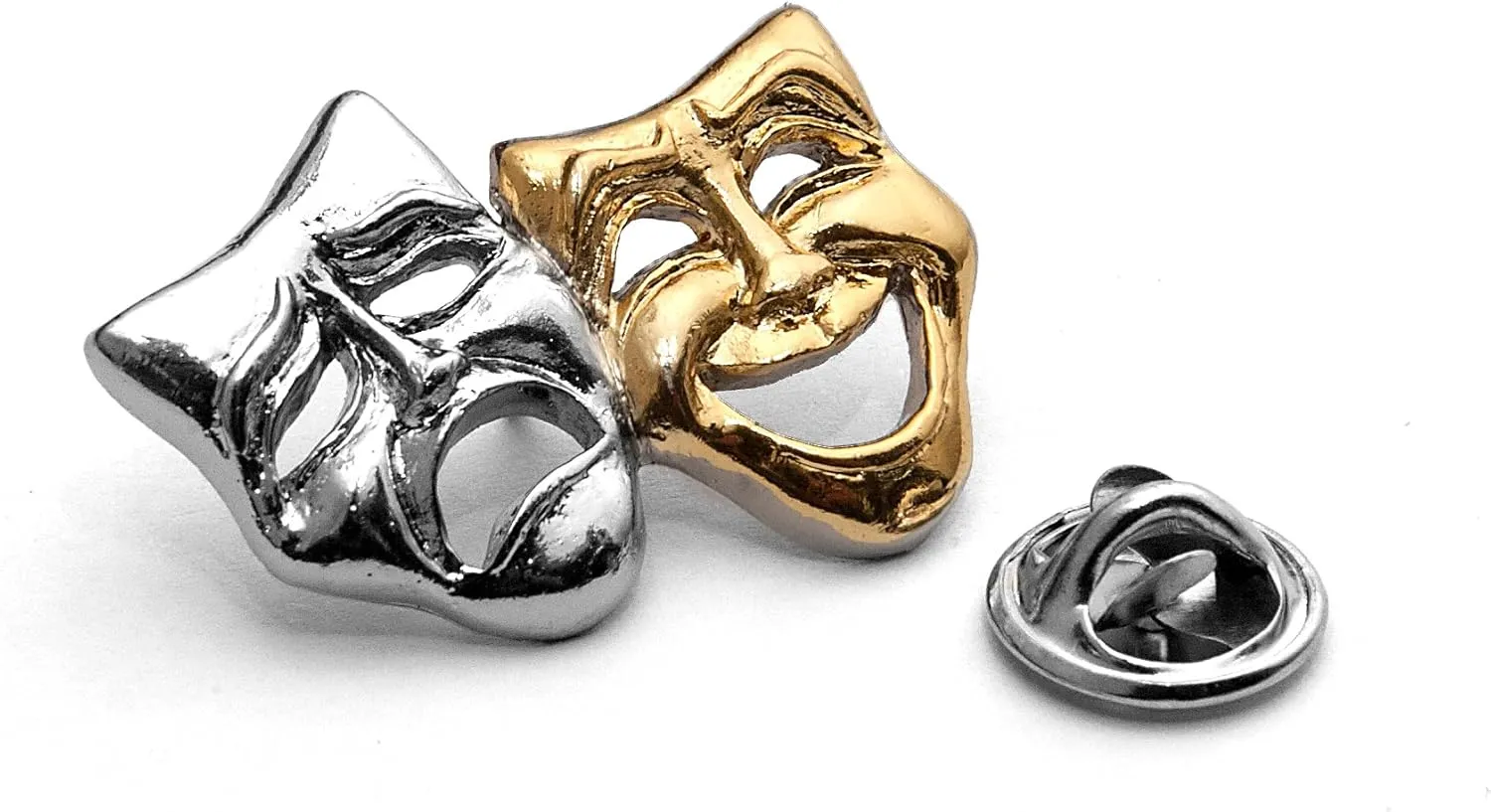Polished Theatre Masks gold/silver-plated pin badge gift musician conductor teacher student