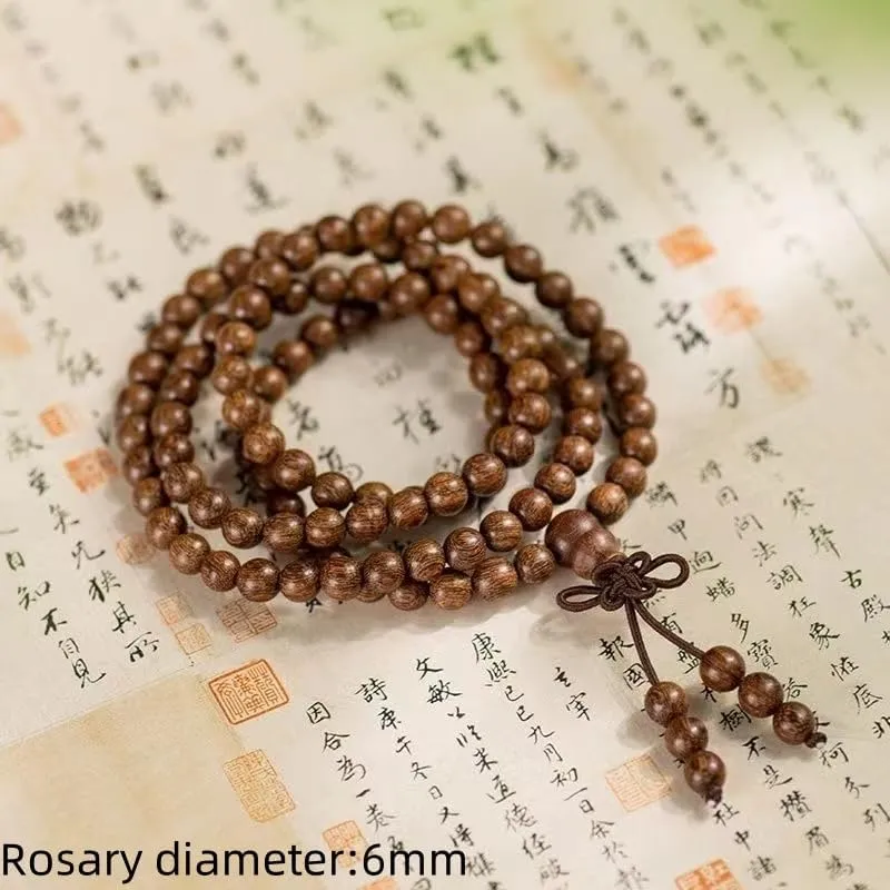 Prayer Bead Bracelet with 108 Golden Sandalwood Buddhist Beads Bracelet for Men and Women, Meditation and Healing Hand String with Ebony Beads