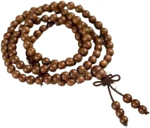 Prayer Bead Bracelet with 108 Golden Sandalwood Buddhist Beads Bracelet for Men and Women, Meditation and Healing Hand String with Ebony Beads