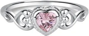Precious Pieces Sterling Silver Simulated CZ Birthstone Baby Ring with Heart for little girls, Kids and Toddlers