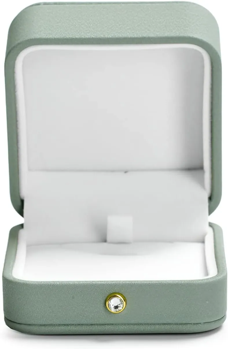 Premium Green Leather Necklace Pendant Box Velvet Interior Jewelry Gift Box for Pendant Necklace