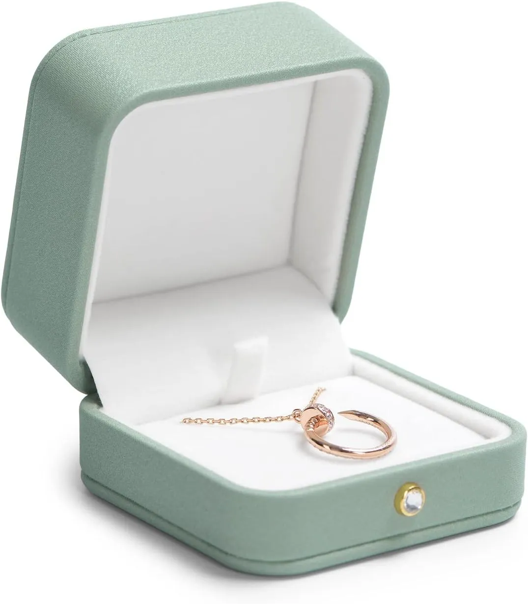 Premium Green Leather Necklace Pendant Box Velvet Interior Jewelry Gift Box for Pendant Necklace