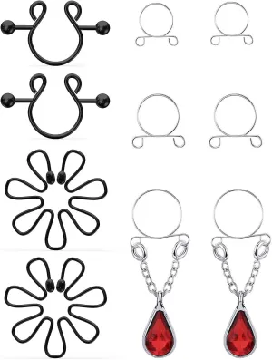 Prjndjw Adjustable Stainless Steel Fake Nipple Rings Faux nipple piercing Nipple Ring Non Piercings Nipple rings Clip-on For Women Body Piercing Jewelry