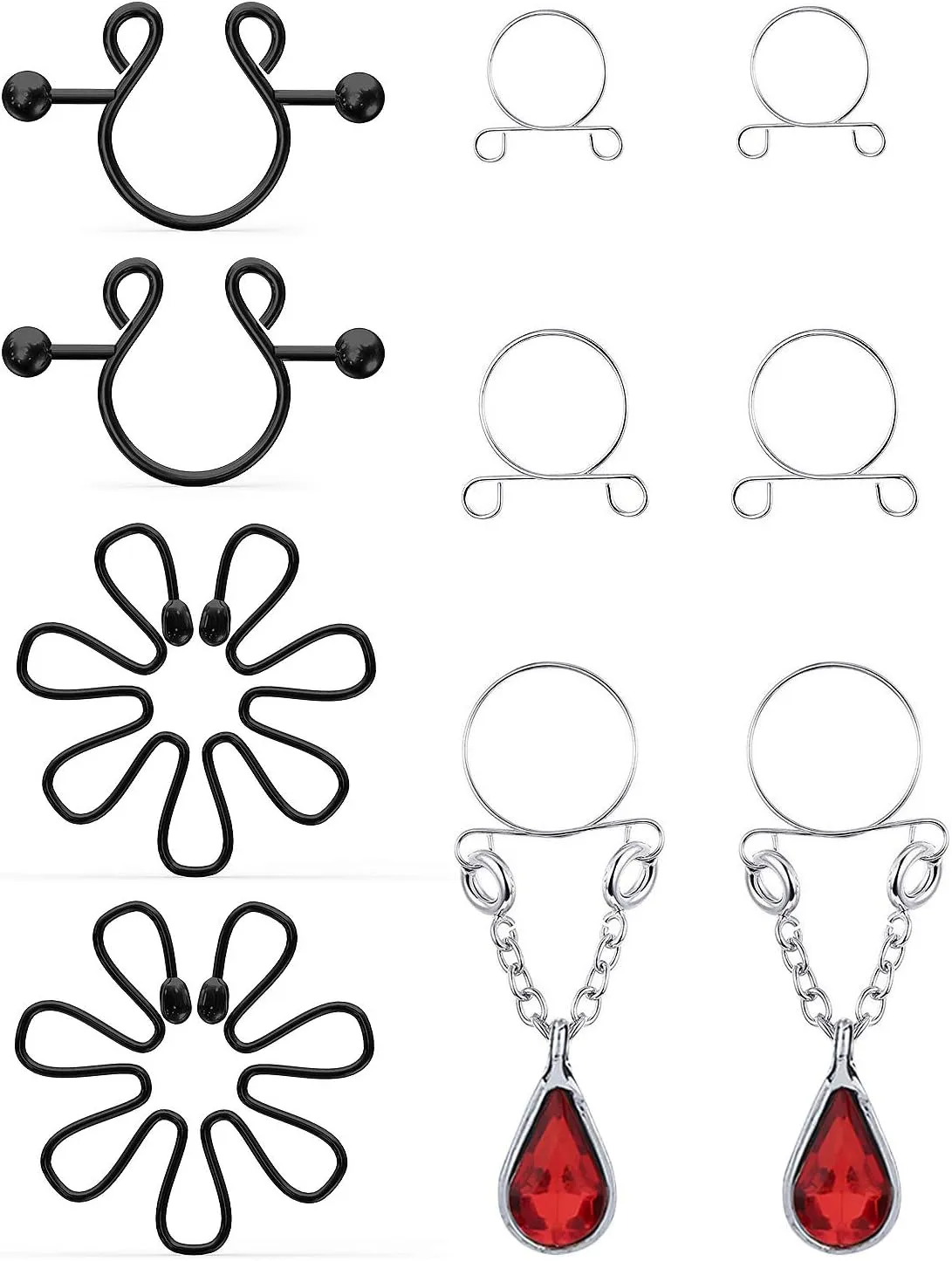 Prjndjw Adjustable Stainless Steel Fake Nipple Rings Faux nipple piercing Nipple Ring Non Piercings Nipple rings Clip-on For Women Body Piercing Jewelry