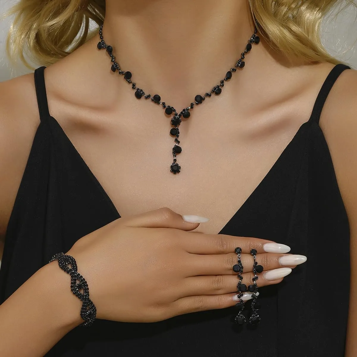 Prom Earrings Necklace Bracelet Set Elegant Crystal Necklace Earrings Bracelet Bridal Wedding Prom Costume Jewelry Sets for Women