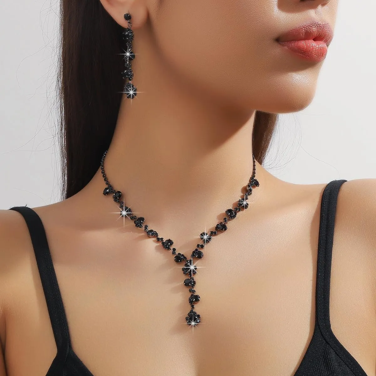 Prom Earrings Necklace Bracelet Set Elegant Crystal Necklace Earrings Bracelet Bridal Wedding Prom Costume Jewelry Sets for Women