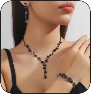 Prom Earrings Necklace Bracelet Set Elegant Crystal Necklace Earrings Bracelet Bridal Wedding Prom Costume Jewelry Sets for Women