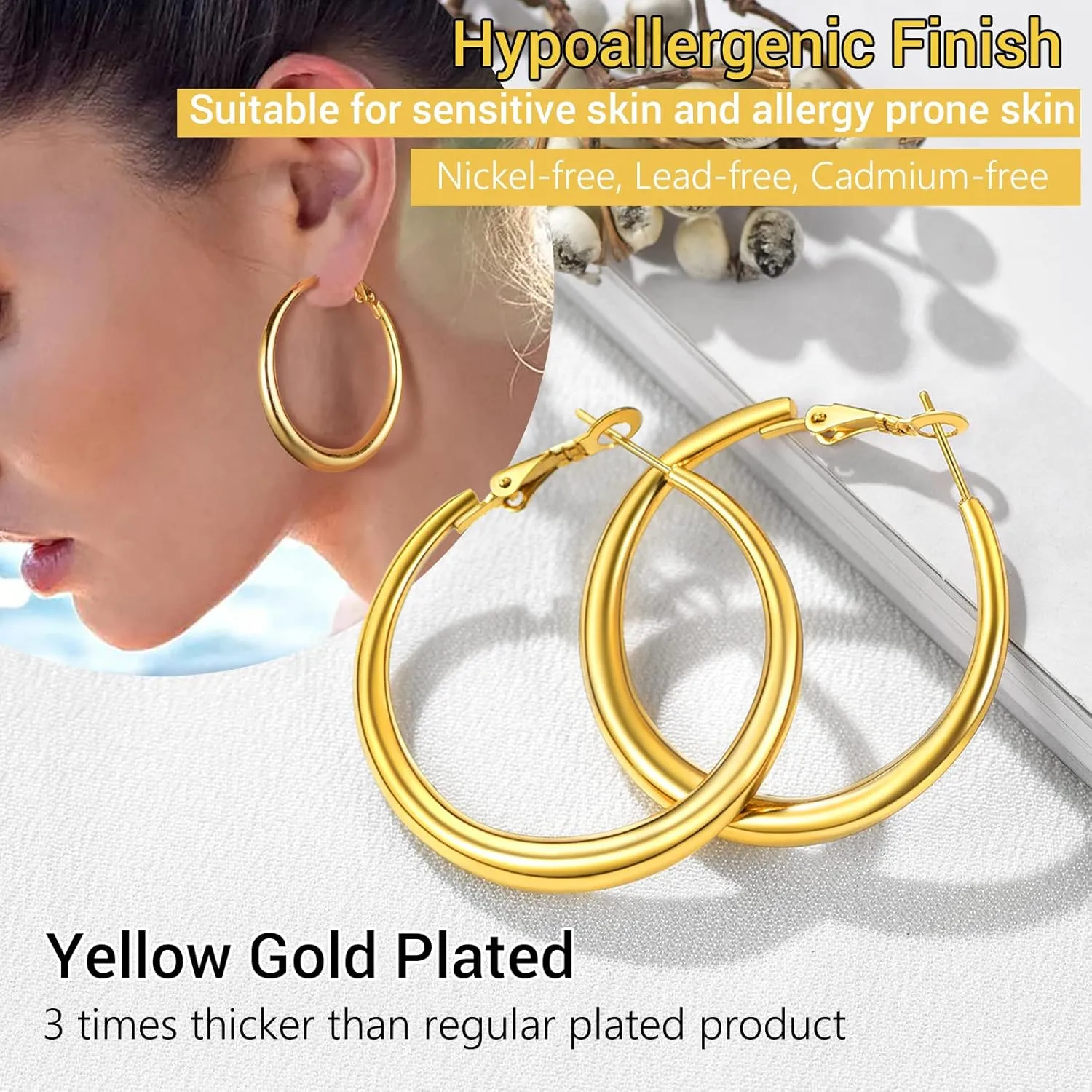 PROSTEEL Chunky Hoop Earrings for Women, 316L Stainless Steel Hoop, Minimalist And Chic Jewelry, Silver/14K Gold/Black, Hypoallergenic for Sensitive Skin, Size: 30/40mm/60mm/80mm, Come with Box
