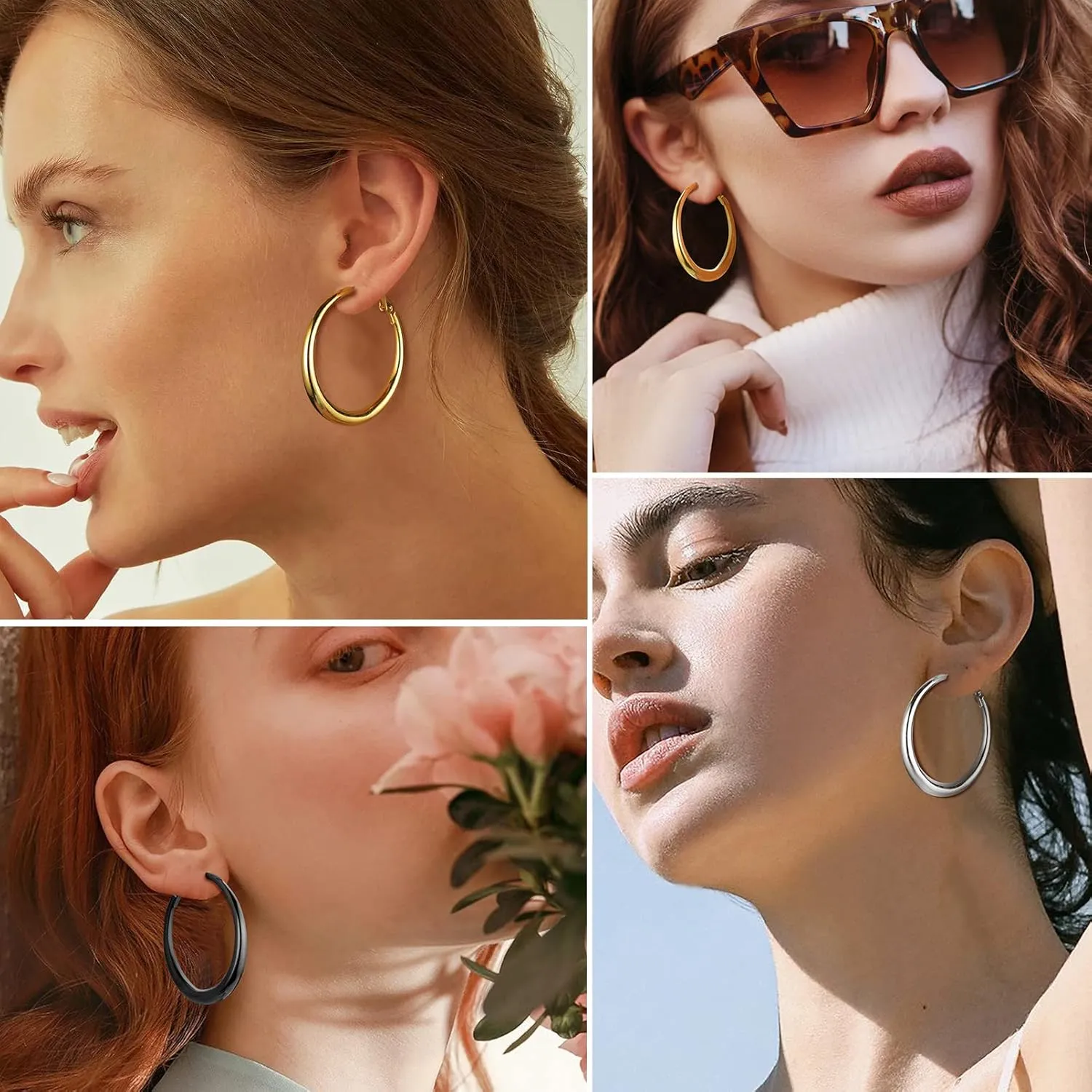 PROSTEEL Chunky Hoop Earrings for Women, 316L Stainless Steel Hoop, Minimalist And Chic Jewelry, Silver/14K Gold/Black, Hypoallergenic for Sensitive Skin, Size: 30/40mm/60mm/80mm, Come with Box