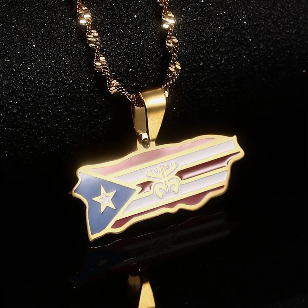 Puerto Rico Map Frog Colored Flag Pendant Necklaces Gold Color PR Puerto Ricans Jewelry