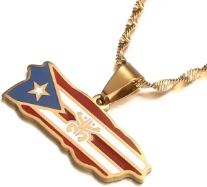Puerto Rico Map Frog Colored Flag Pendant Necklaces Gold Color PR Puerto Ricans Jewelry