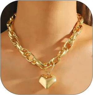 Punk Love Heart Pendant Choker Necklace Peach Hearts Chunky Chain Necklaces Vintage Thick Clavicle Necklace Statement Jewelry Gifts for Women