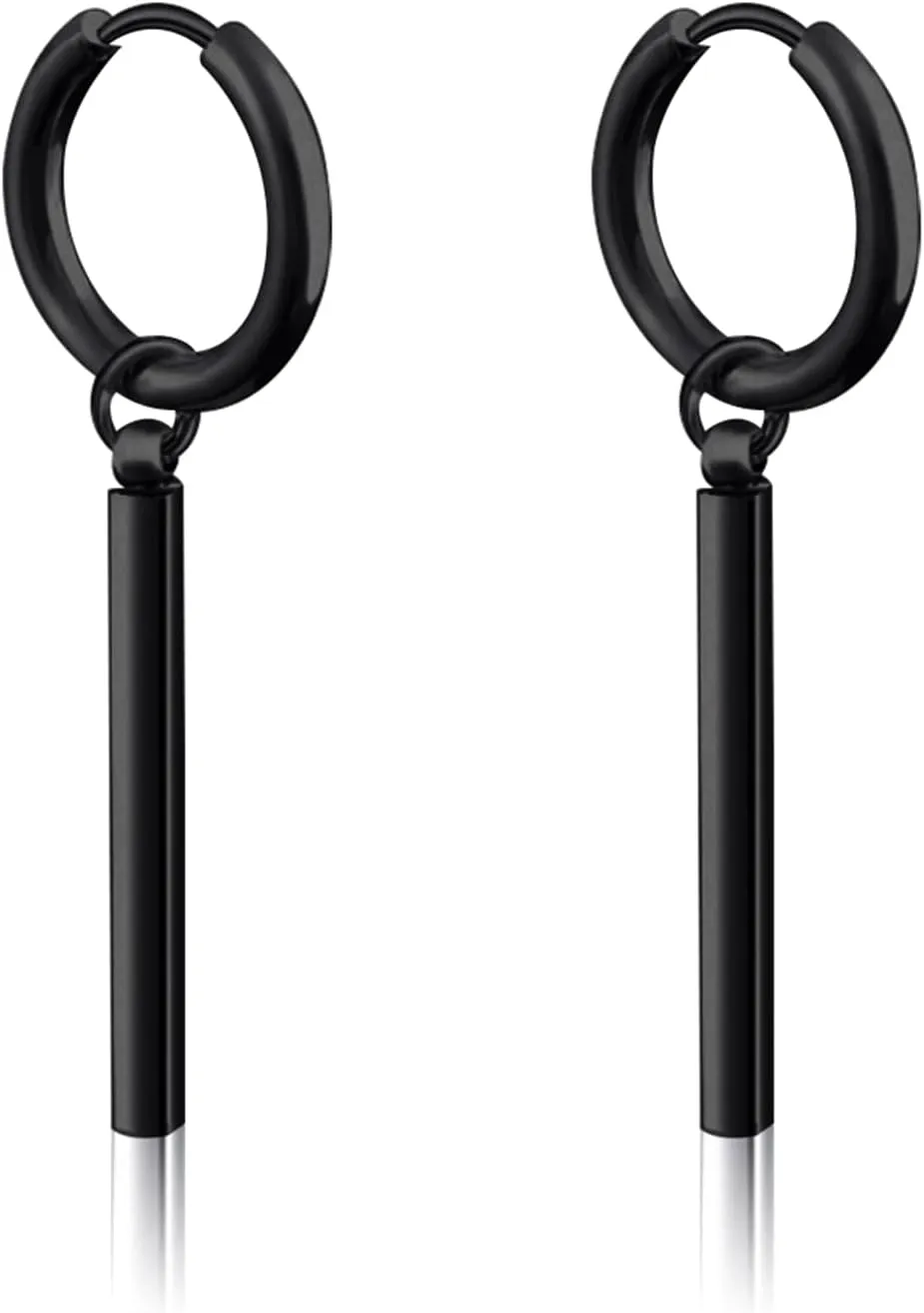 Punk Stainless Steel Long Bar Small Huggie Hoop Earrings Dangle Drop Ear Earrings for Women Men