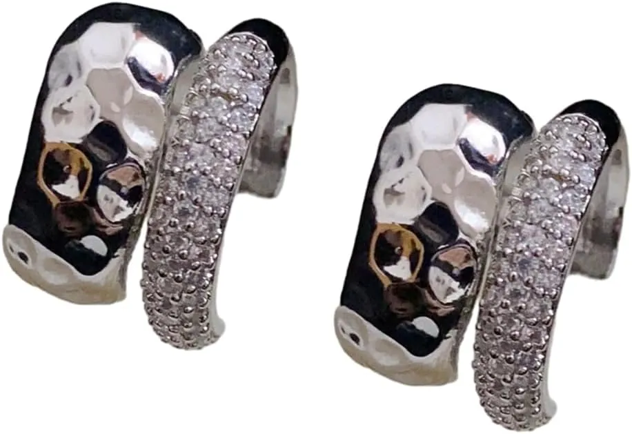 Punk Zircon Double layer Ear Cuff Dainty Piercing Earrings Accesory Fashionable Metal Geometric Ear Clip with Zircon