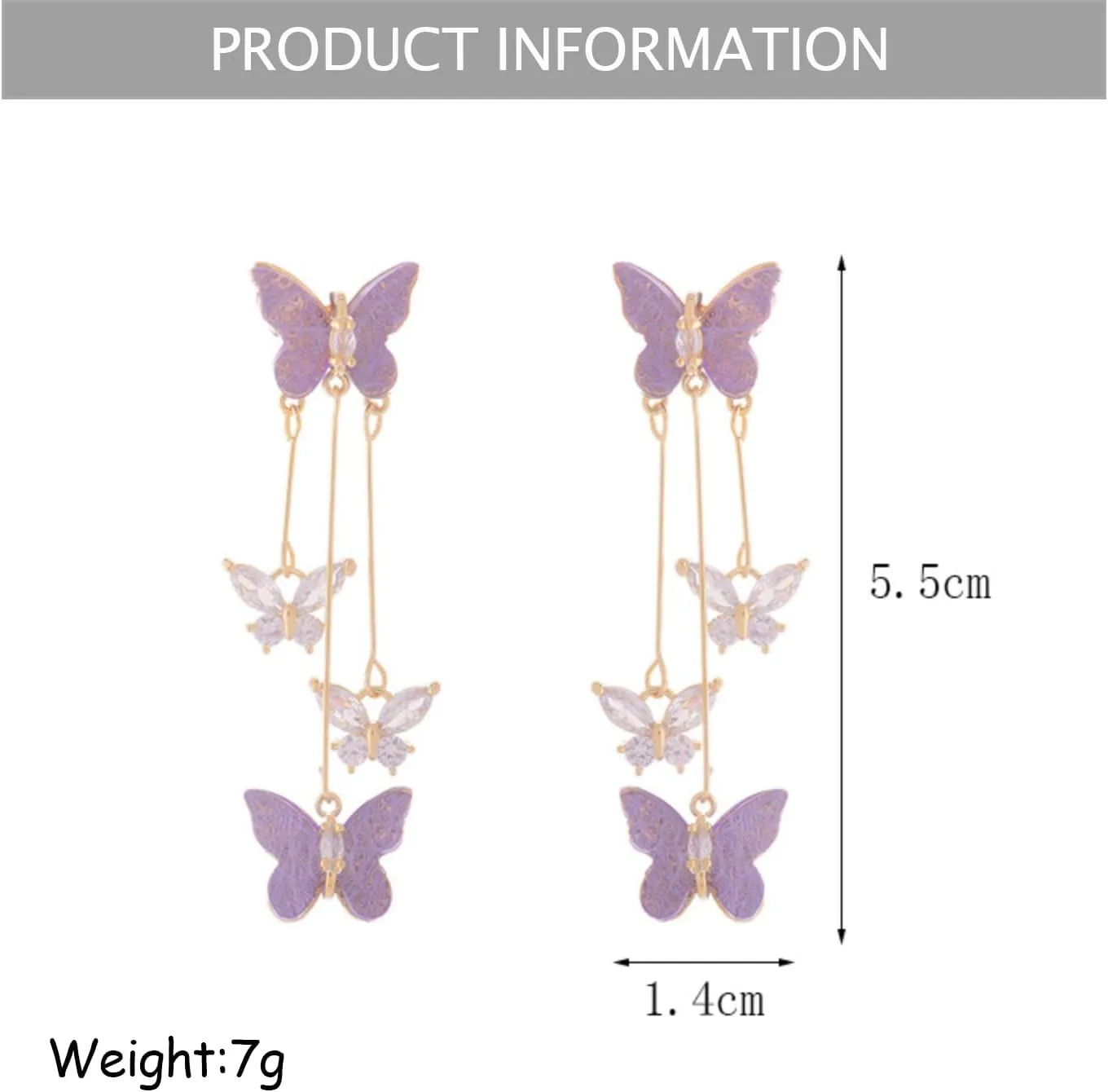 Purple Crystal Butterfly Tassel Earrings for Women,Dainty Vivid Pearl Butterfly Drop Dangle Earrings 3D Long Insect Fairy Earrings Fashion Party Jewelry