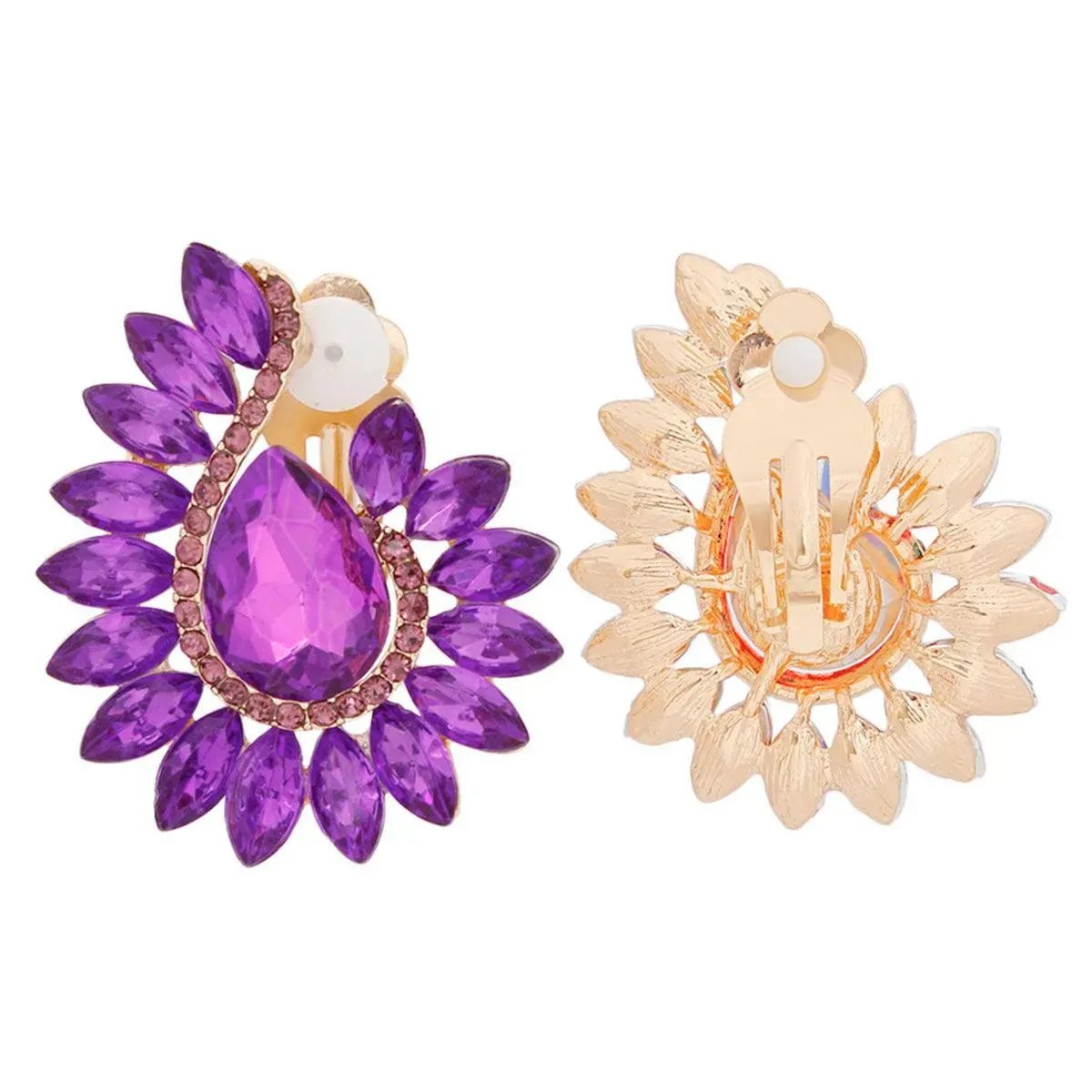 Purple Teardrop Center Clip On Pageant Earrings for Elegant Style