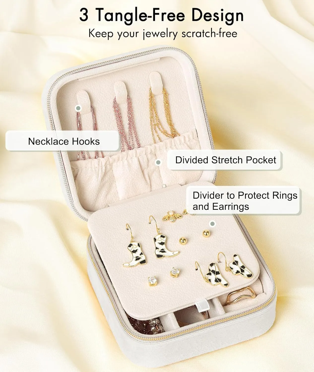 Quatish Initial Travel Jewelry Case, Jewelry Travel Organizer Christmas Gift for Teen Girls, Portable Small Jewelry Box for Women, Mini Velvet Jewelry Case for Traveling