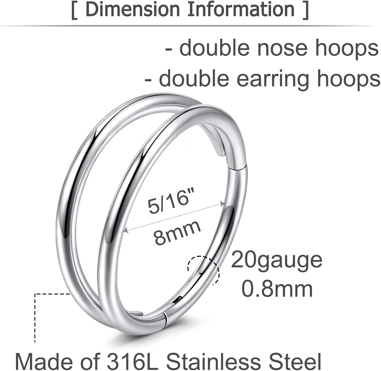 QWALIT Nose Rings - Double Hoop Nose Rings for Single Piercing