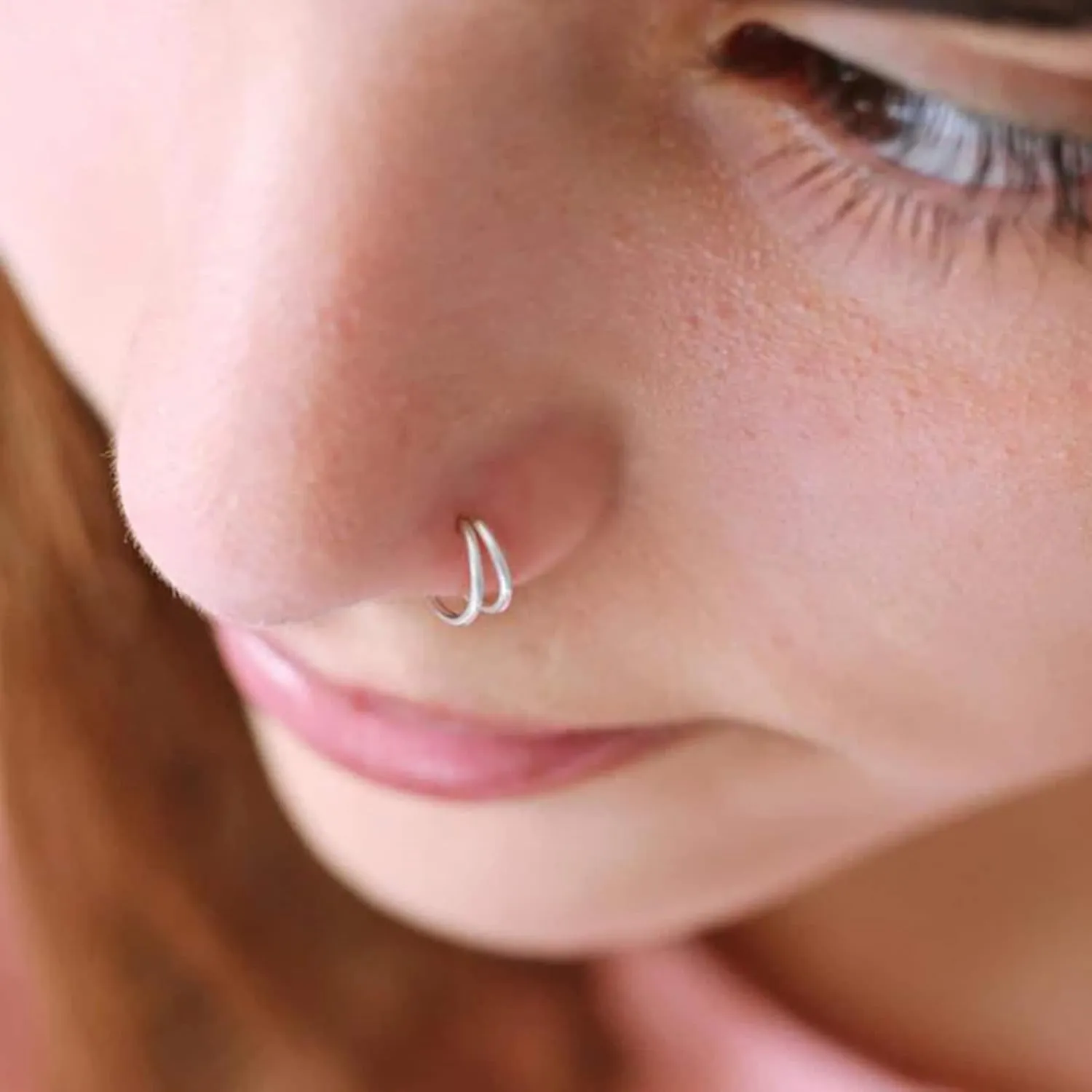 QWALIT Nose Rings - Double Hoop Nose Rings for Single Piercing