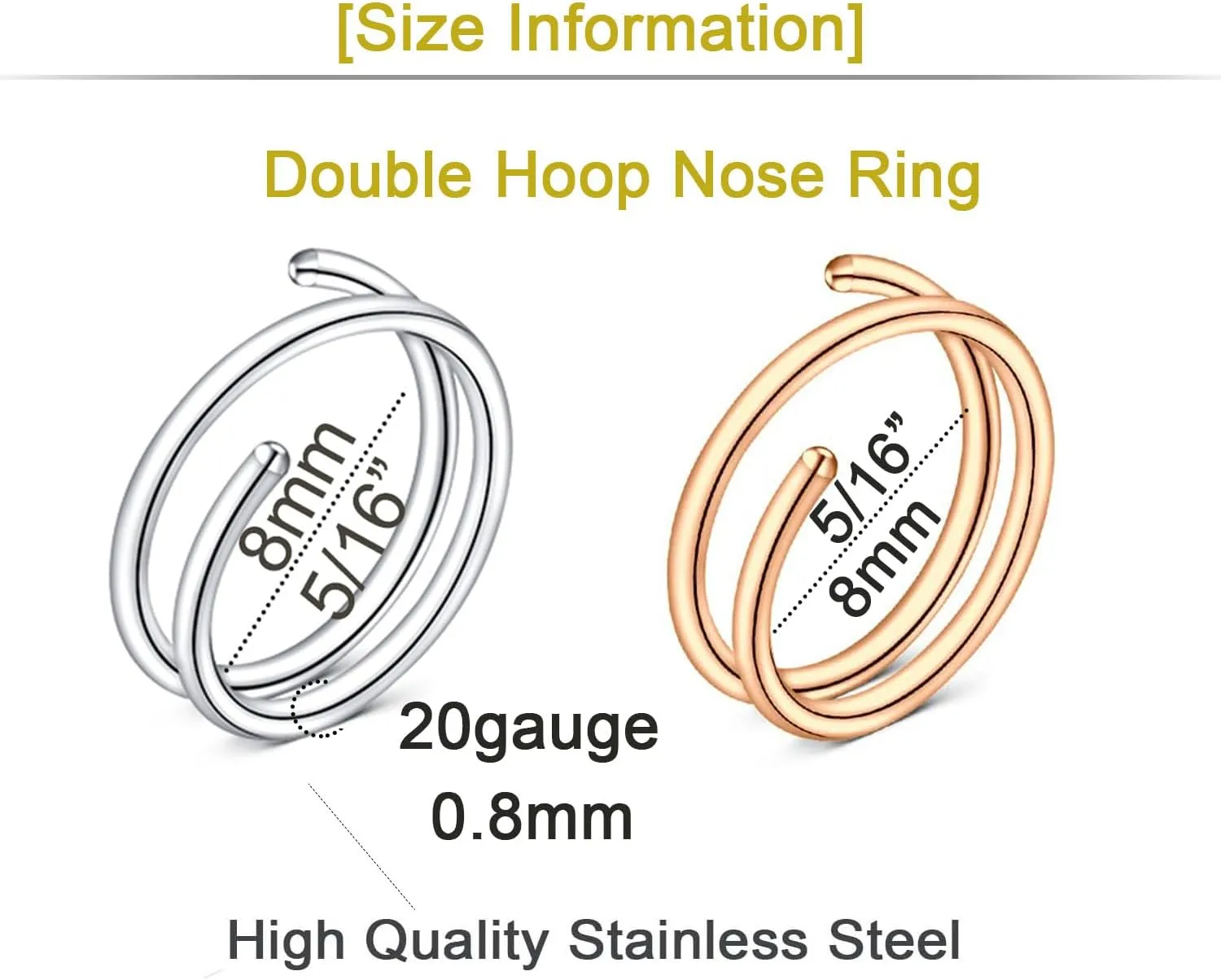 QWALIT Nose Rings - Double Hoop Nose Rings for Single Piercing