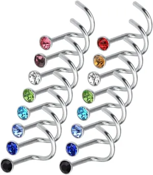 Rbenxia 20G 316L Nose Studs Rings 2.2MM Rhinestone Stainless Steel Nose Body Piercing Rings 20 Pcs Random Color for Unisex