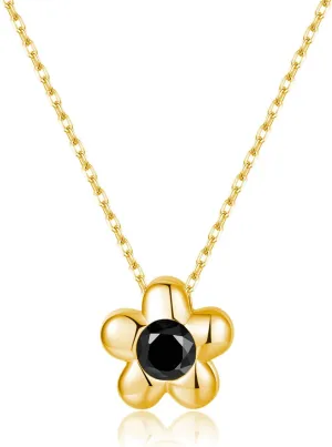 Reffeer Solid 925 Sterling Silver Black CZ Flower Necklace Choker for Women Teens Dainty Daisy Pendant Necklace