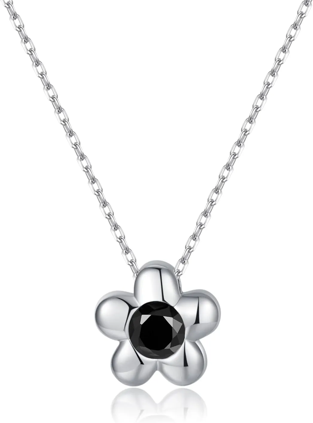 Reffeer Solid 925 Sterling Silver Black CZ Flower Necklace Choker for Women Teens Dainty Daisy Pendant Necklace