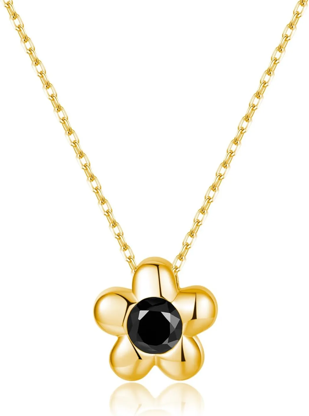 Reffeer Solid 925 Sterling Silver Black CZ Flower Necklace Choker for Women Teens Dainty Daisy Pendant Necklace