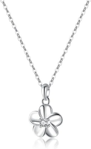 Reffeer Solid 925 Sterling Silver CZ Plumeria Flower Necklace Choker for Women Teens Flower Pendant Necklace