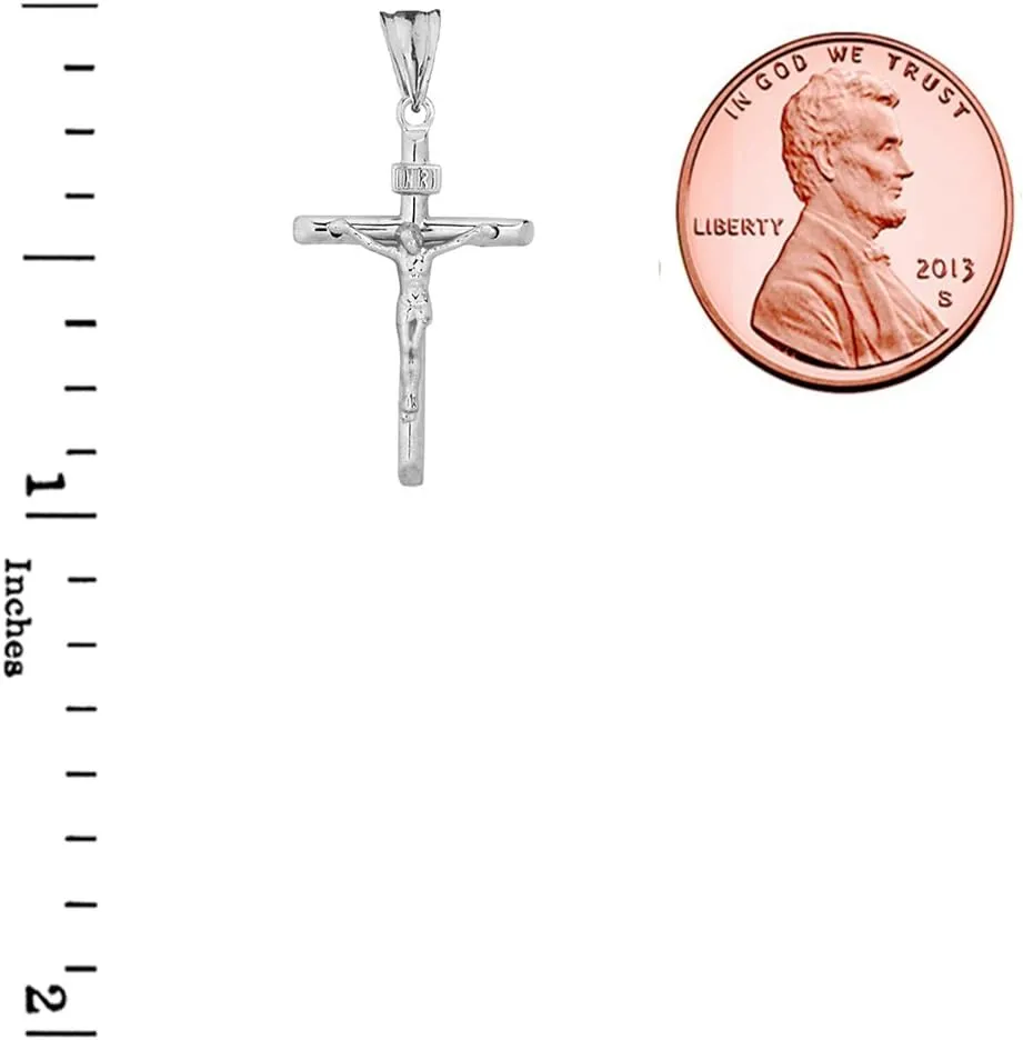Religious Jewelry Elegant Sterling Silver Crucifix Cross (INRI) Pendant Necklace and Earrings Set