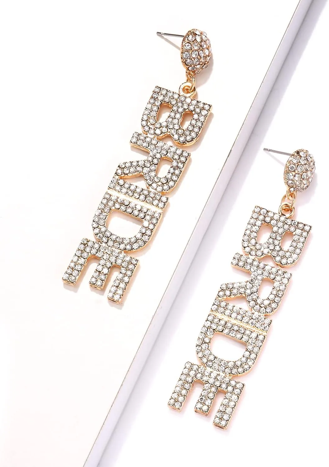 Rhinestone Bride Earrings for Women Elegant Wedding Bridal Dangle Earrings Statement Letter Earrings Dainty Wedding Bachelorette Party Jewelry Gift