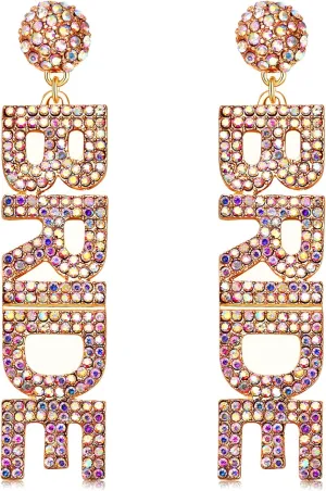 Rhinestone Bride Earrings for Women Elegant Wedding Bridal Dangle Earrings Statement Letter Earrings Dainty Wedding Bachelorette Party Jewelry Gift