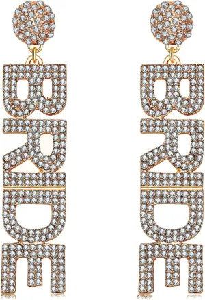 Rhinestone Bride Earrings for Women Elegant Wedding Bridal Dangle Earrings Statement Letter Earrings Dainty Wedding Bachelorette Party Jewelry Gift