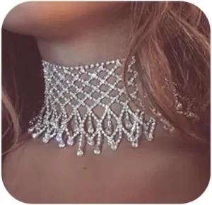 Rhinestone Choker Necklace Sparkly Crystal Festival Summer Chain Necklaces Costume Accessories for Women