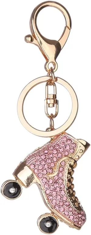 Rhinestone Pendant Keychain,Roller Skates Pendant Keychain Key Ring Backpack Ornaments for Women Girls Pink