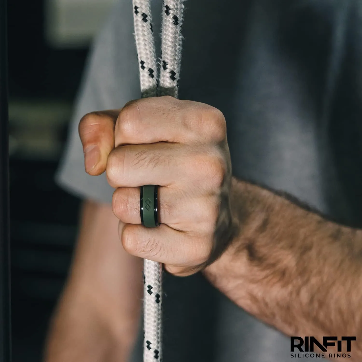 Rinfit Silicone Rings for Men 9mm Wide, 2mm Thick - Mens Rubber Wedding Bands - Infinity Ring with 2 Layers - Patented Design