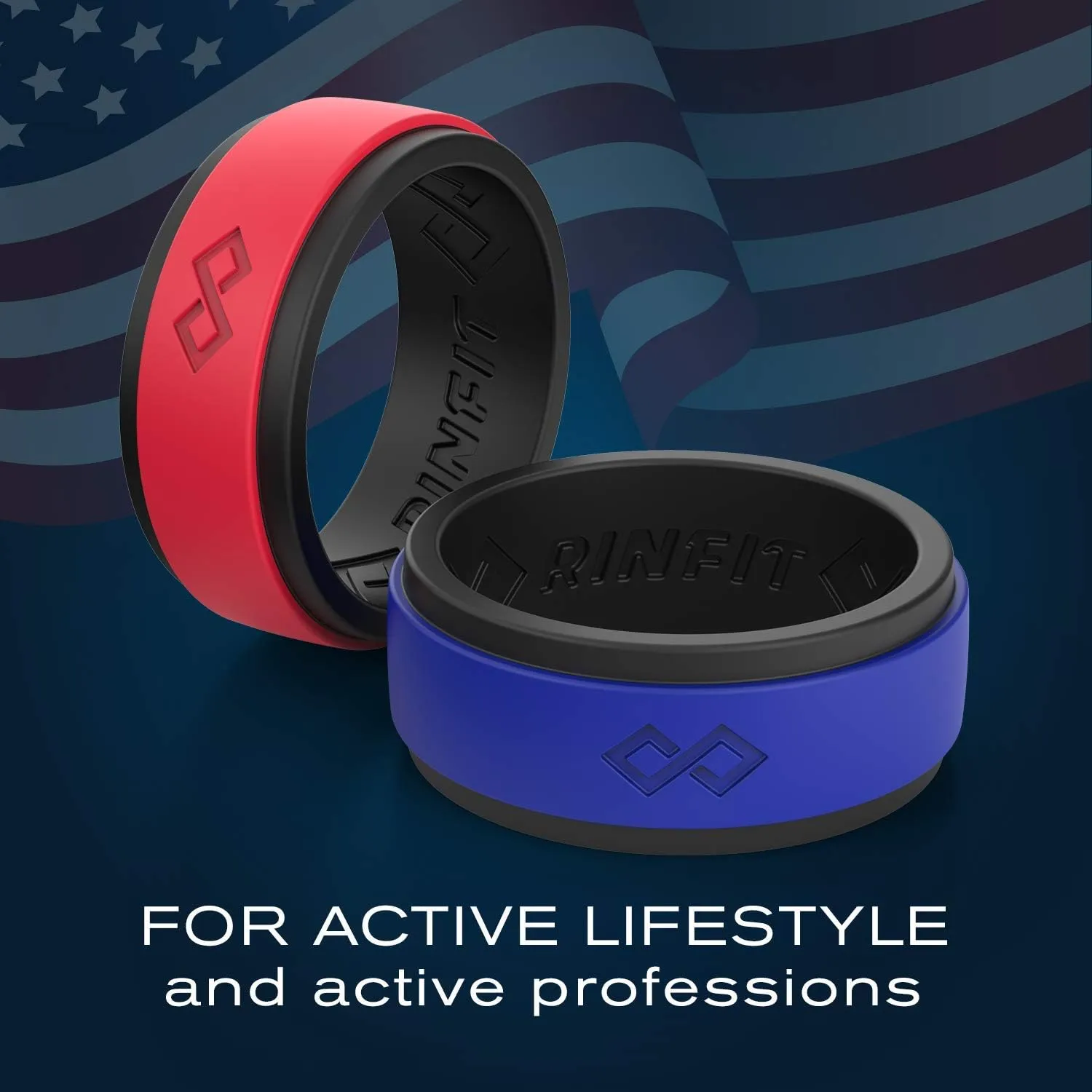 Rinfit Silicone Rings for Men 9mm Wide, 2mm Thick - Mens Rubber Wedding Bands - Infinity Ring with 2 Layers - Patented Design