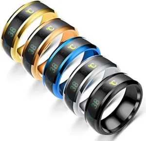 Ring for Men Stainless Steel Intelligent Temperature Sensing Couple Rings for Women Lovers Wedding Band Ring Jewelry (Gold, 9)