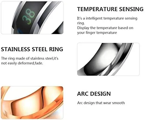 Ring for Men Stainless Steel Intelligent Temperature Sensing Couple Rings for Women Lovers Wedding Band Ring Jewelry (Gold, 9)