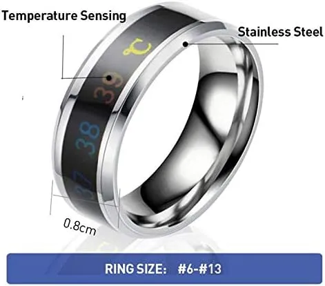 Ring for Men Stainless Steel Intelligent Temperature Sensing Couple Rings for Women Lovers Wedding Band Ring Jewelry (Gold, 9)