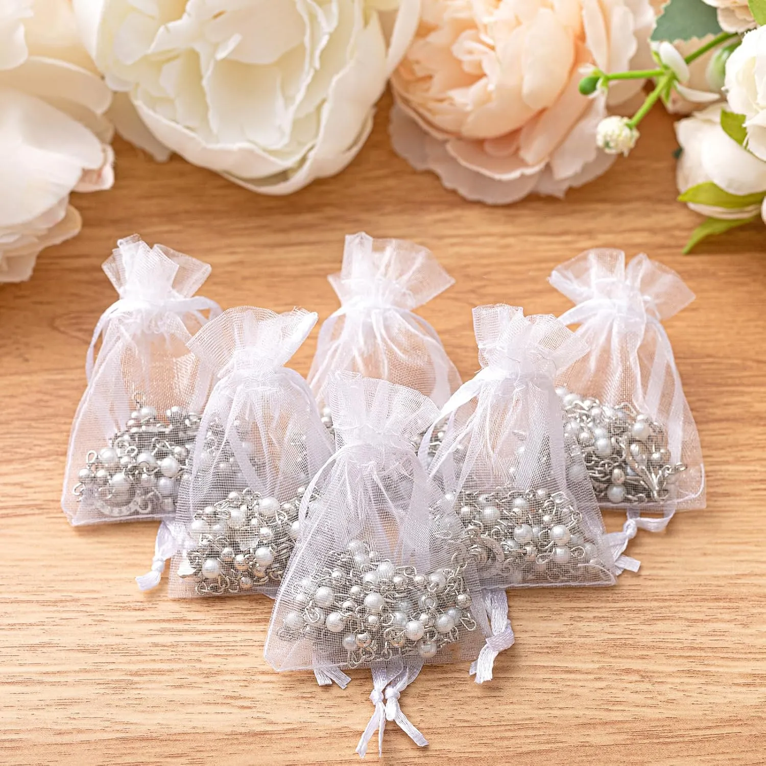 ROCEEI Catholic Rosary Necklace 4 mm Glass Beads Rosary Favors Crucifix Prayer with Faux Pearl with Heart Shaped Box and Organza Bag for First Communion Baptism