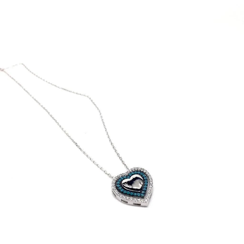 Rose Gold and Silver Cubic Zirconia Circle Heart Pendant Necklace