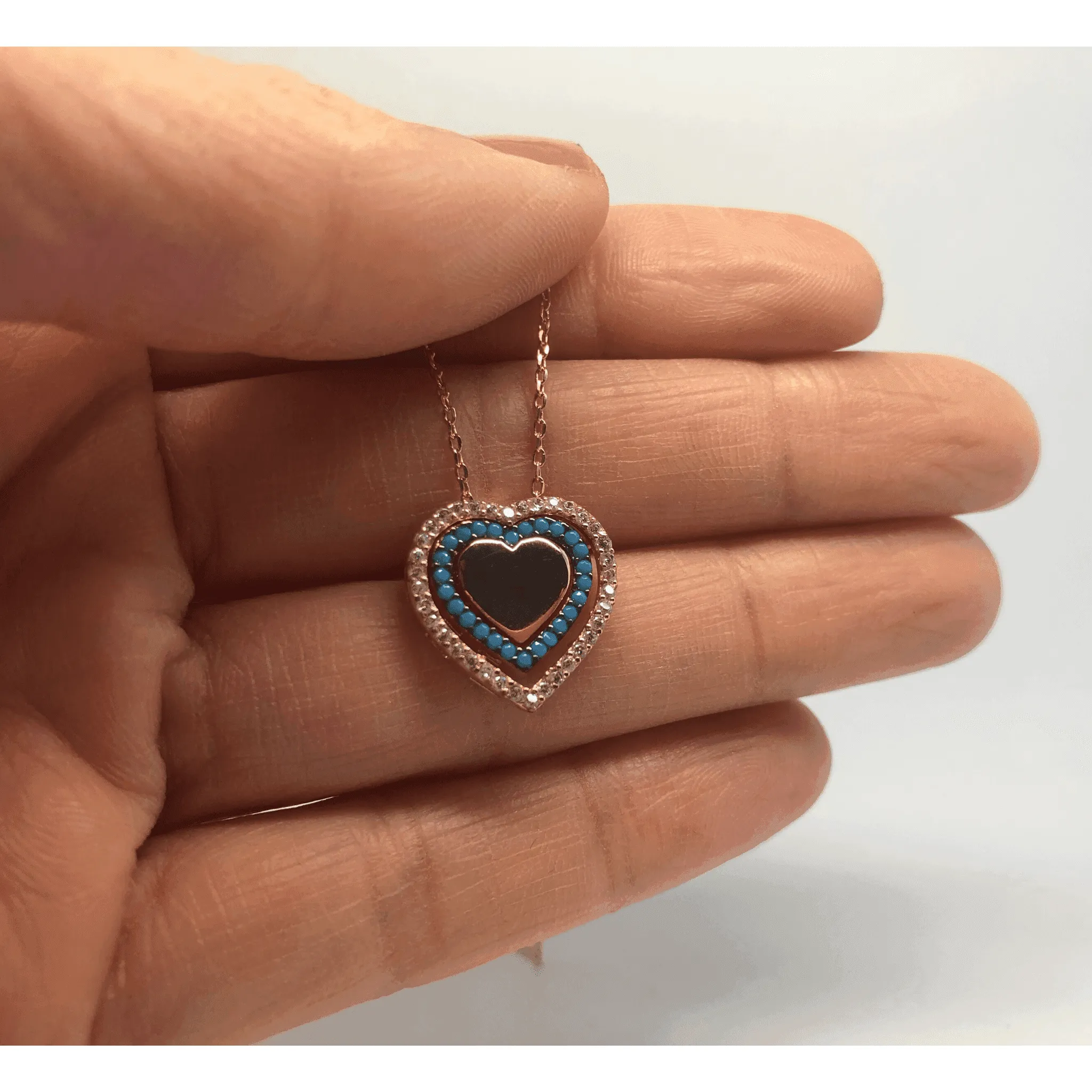Rose Gold and Silver Cubic Zirconia Circle Heart Pendant Necklace