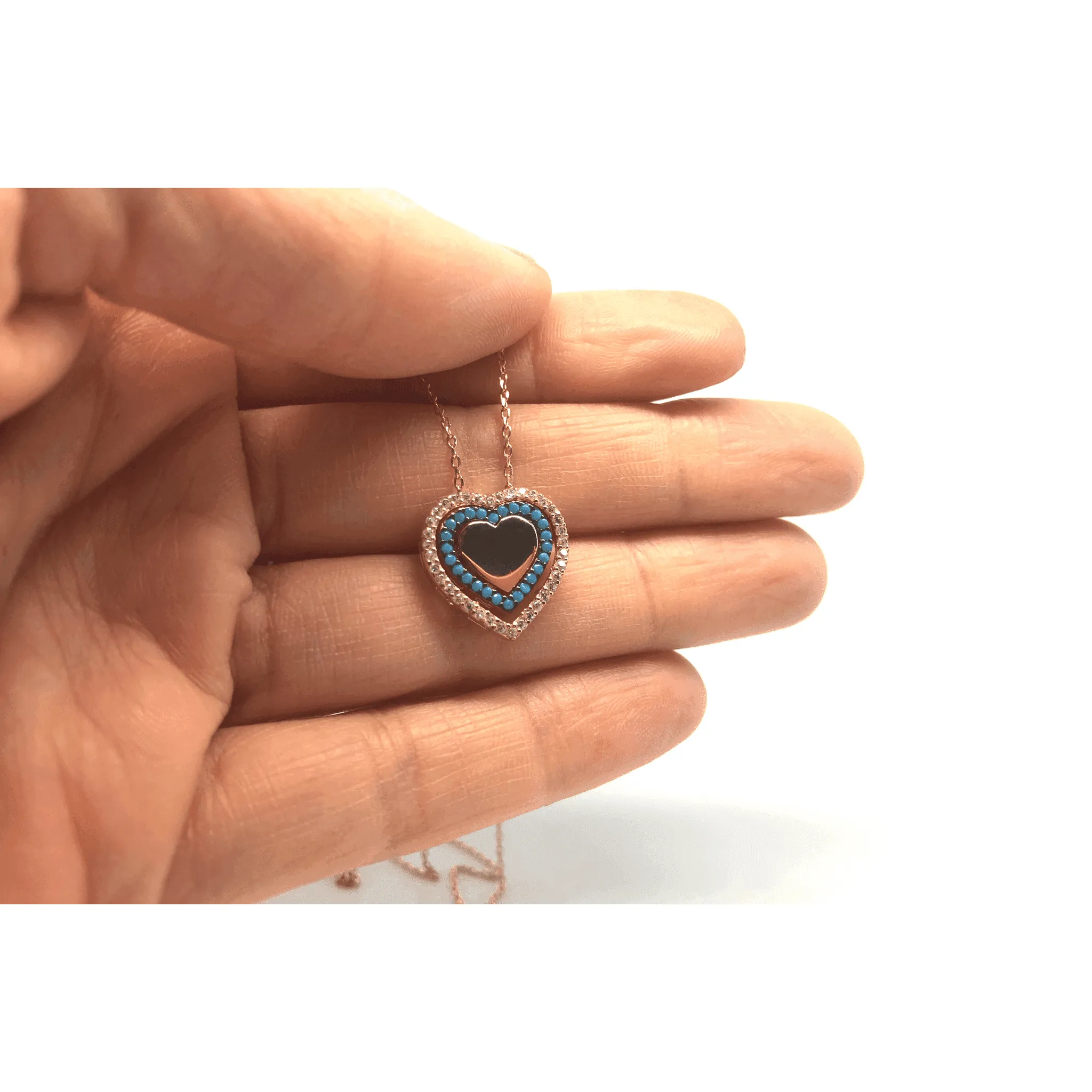Rose Gold and Silver Cubic Zirconia Circle Heart Pendant Necklace